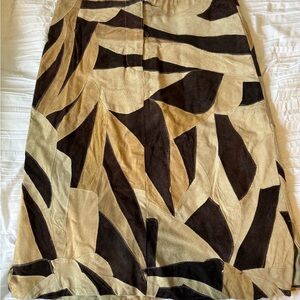 Patchwork Suede A-Line Skirt in Beige & Dark Brown